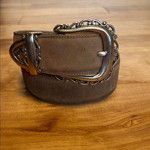 Brighton Suede Beige Leather Belt with Silver Buckle - Picture 3 of 8